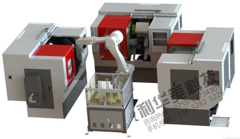 加工中心關節(jié)機器人一對三配旋轉料倉