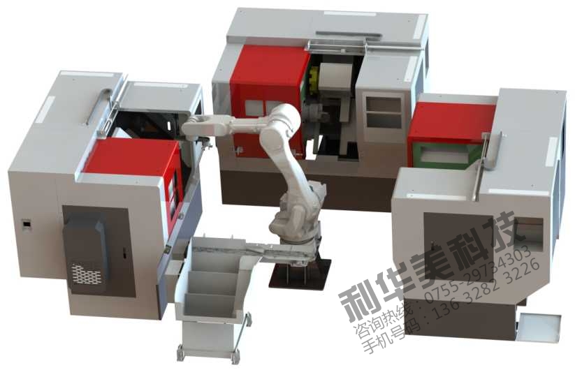 加工中心關節(jié)機器人一對三配提升料倉